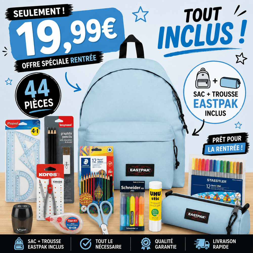 Pack Fournitures Scolaires + Sac & Trousse Eastpak (Bleu)