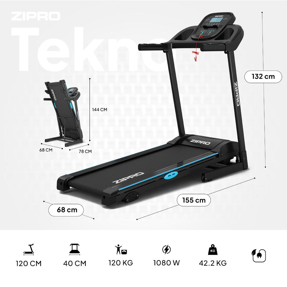 Tapis de course pliant Zipro Tekno 120 x 40 cm, 14 km/h, enceintes MP3, LCD - SportVentePrivee
